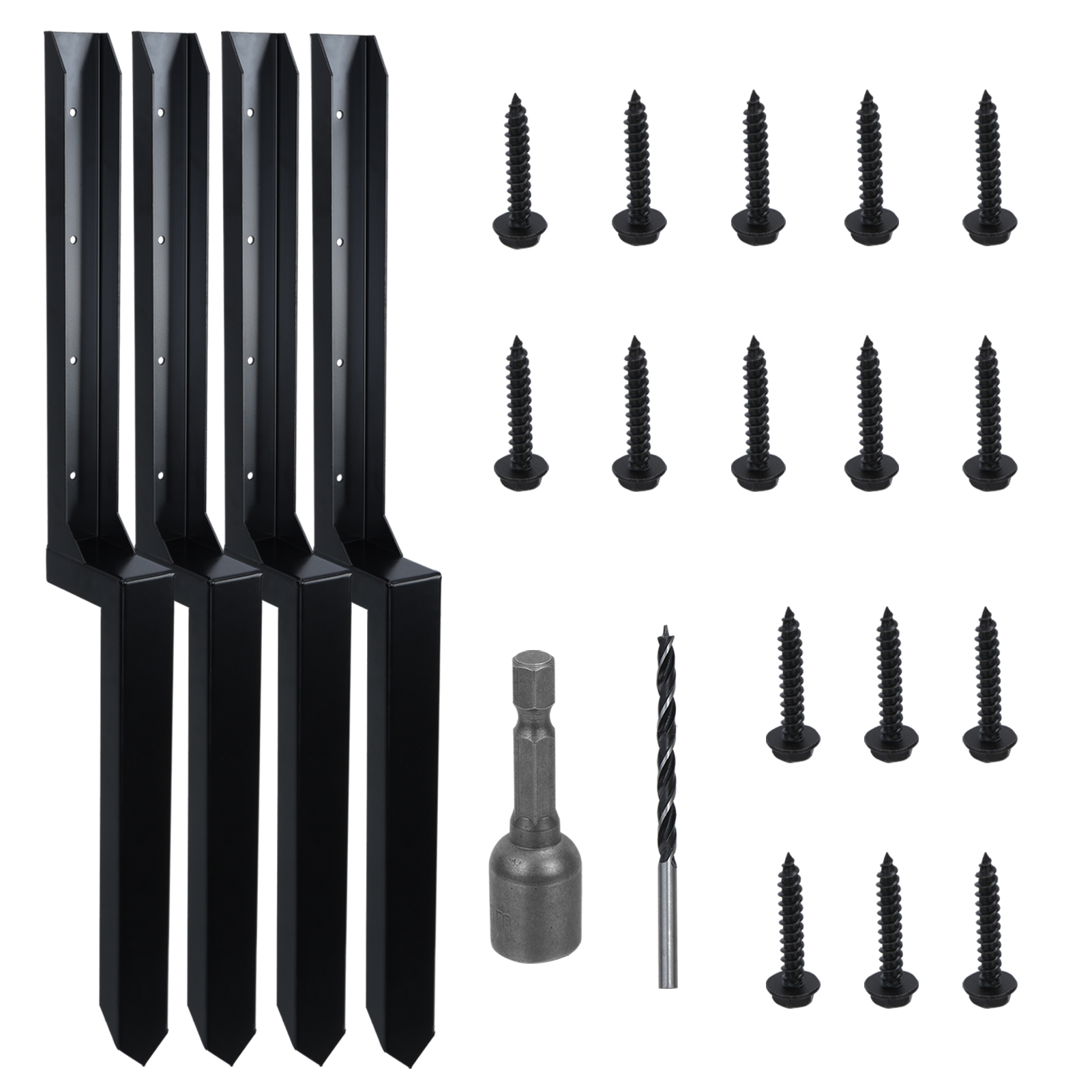 Fogcroll 4PCS Fence Post Repair Stakes Heavy-Duty Fence Back Support Kit with Fixing Screws,Stable Structure Powder-Coated Surface Pointed Head Tilted Broken Wood Fence Post Repair Tool